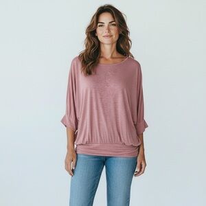 2/$30 Max Studio Specialty Soft Blush Pink Comfy Stretchy Knit Blouse